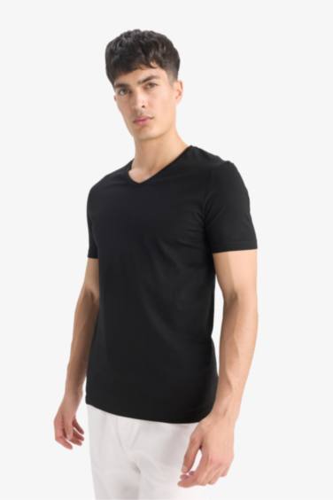Slim Fit V Neck Basic Short Sleeve T-Shirt