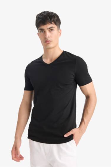 Slim Fit V Neck Basic Short Sleeve T-Shirt