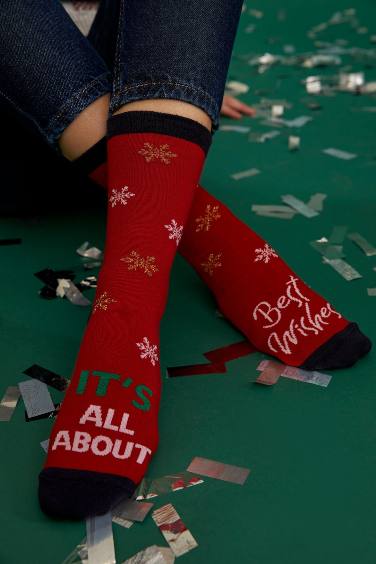 Women Christmas Themed Cotton 2 Piece Long Socks