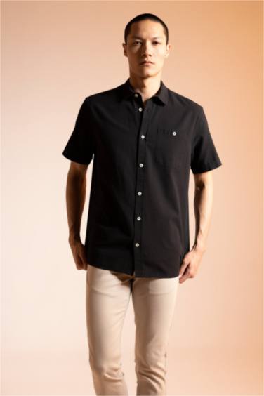 Regular Fit Polo Collar Short Sleeve Cotton Shirt