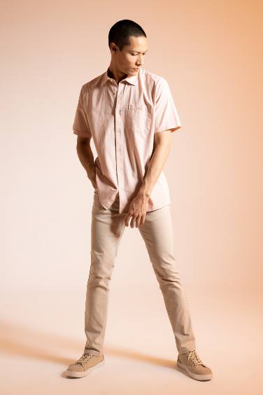 Regular Fit Polo Collar Short Sleeve Cotton Shirt