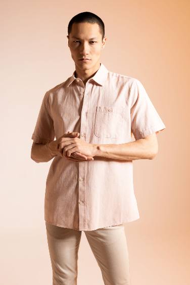 Regular Fit Polo Collar Short Sleeve Cotton Shirt