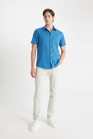 Regular Fit Polo Collar Cotton Short Sleeve Shirt