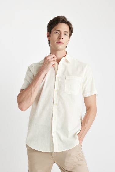 Regular Fit Polo Collar Cotton Short Sleeve Shirt