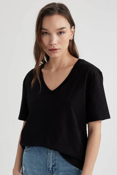 Regular Fit V Neck Cotton Basic T-Shirt