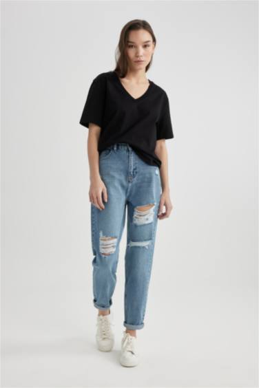 Regular Fit V Neck Cotton Basic T-Shirt