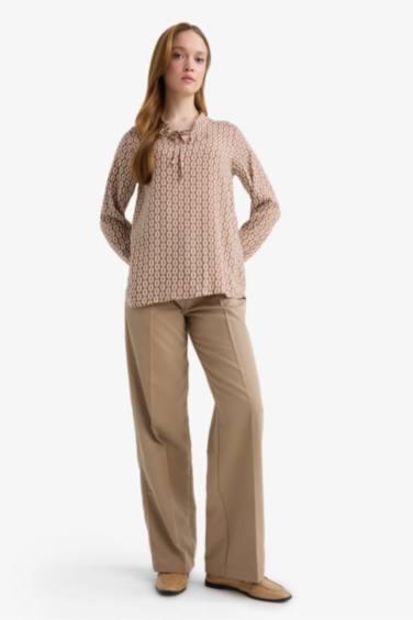 Regular Fit Crew Neck Long Sleeve Blouse