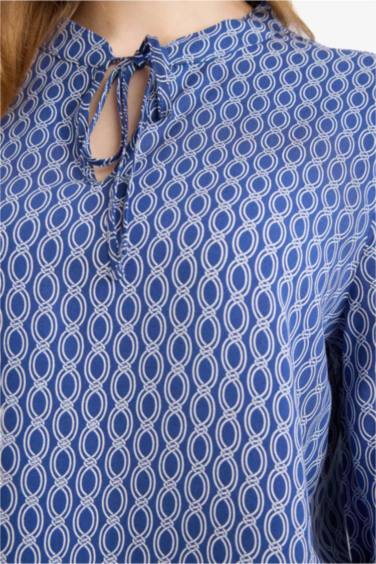 Regular Fit Bağcıklı Yaka Desenli Uzun Kollu Bluz