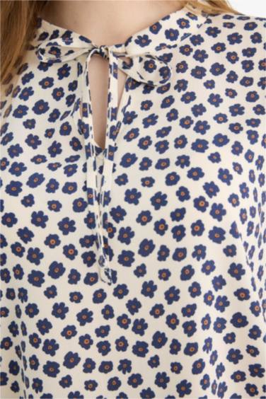 بلوزة ردن طويل مطبوع قصة عادية بياخة مستديرة