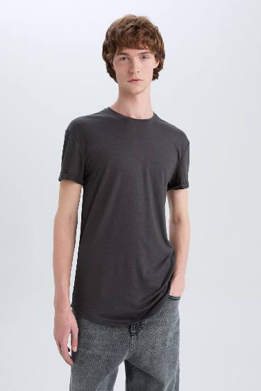 Long Muscle Fit Crew Neck Basic T-Shirt