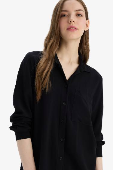 Regular Fit Shirt Collar Viscose Long Sleeve Shirt