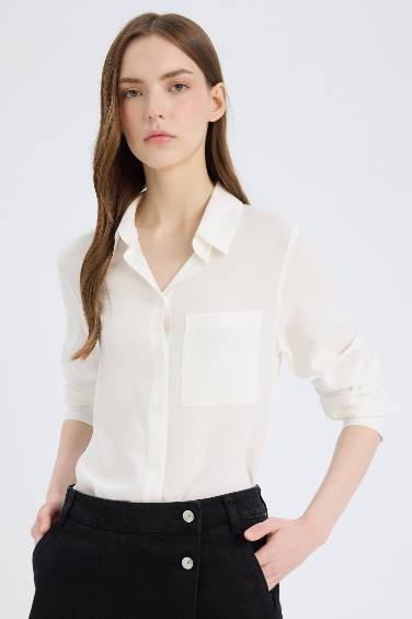 Regular Fit Shirt Collar Viscose Long Sleeve Shirt