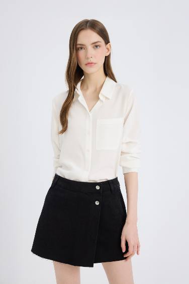 Regular Fit Basic Düz Düğmeli Uzun Kollu Gömlek