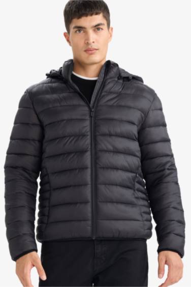 Su İtici Slim Fit Dar Kesim İç Cep Detaylı Kapüşonlu Fermuarlı Cepli Şişme Mont