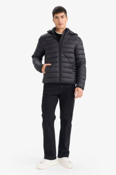 Su İtici Slim Fit Dar Kesim İç Cep Detaylı Kapüşonlu Fermuarlı Cepli Şişme Mont