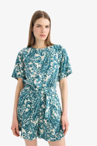 Блузка стандартной посадки с круглым вырезом, с принтом, с коротким рукавом