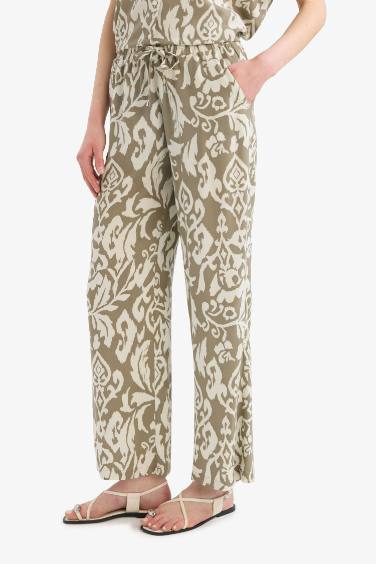 بنطرون فيسكوز فلورايدا وايد ليج برجل واسع وخصر عالي