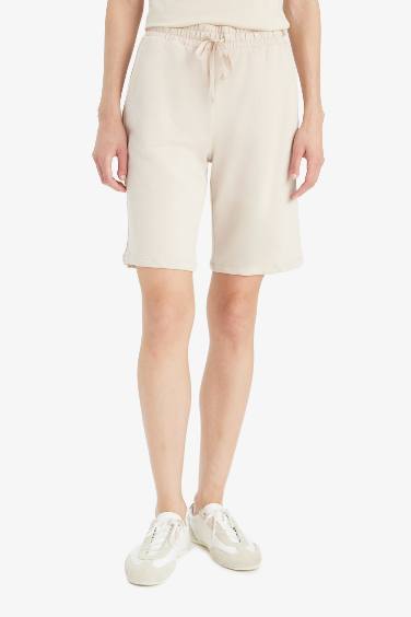 Regular Fit Beli Lastikli Düz Paça Bermuda Şort