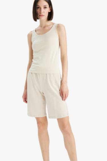 %100 Pamuk Beli Lastikli Bermuda Şort - Görsel 5