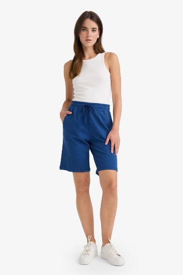 Regular Fit Beli Lastikli Düz Paça Bermuda Şort