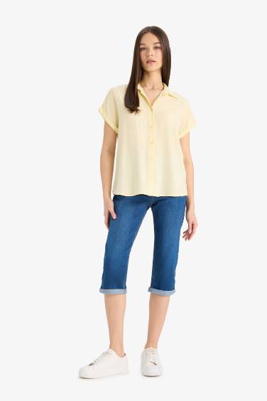 Regular Fit Shirt Collar Viscose Short Sleeve Shirt