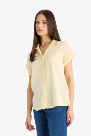 Regular Fit Shirt Collar Viscose Short Sleeve Shirt