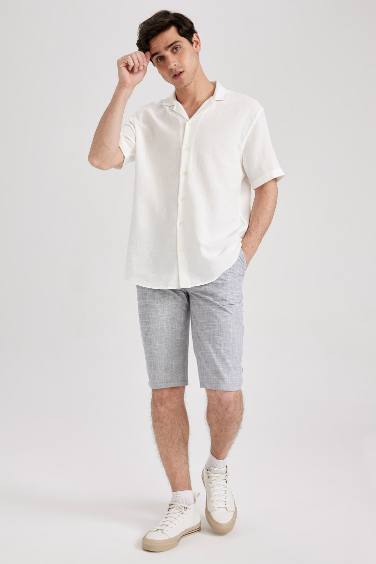 Regular Fit Lace-Up Linen Bermuda Shorts