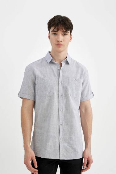 Chemise en Popeline Slim à Manches Courtes