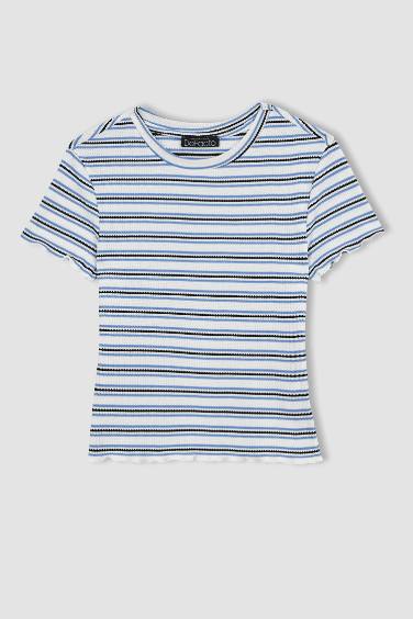 Fitted Square Textured Striped T-Shirt