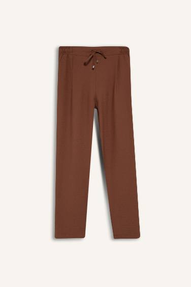 Linen Look Pocketed High Waist Straight Leg Jogger Trousers