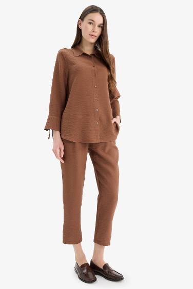 Linen Look Pocketed High Waist Straight Leg Jogger Trousers