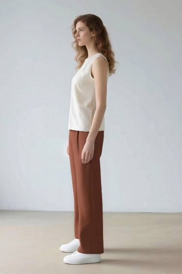 Linen Look Pocketed High Waist Straight Leg Jogger Trousers