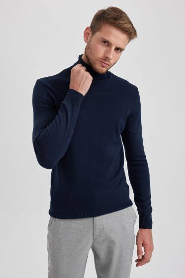 Slim Fit Turtleneck Basic Knitted Pullover