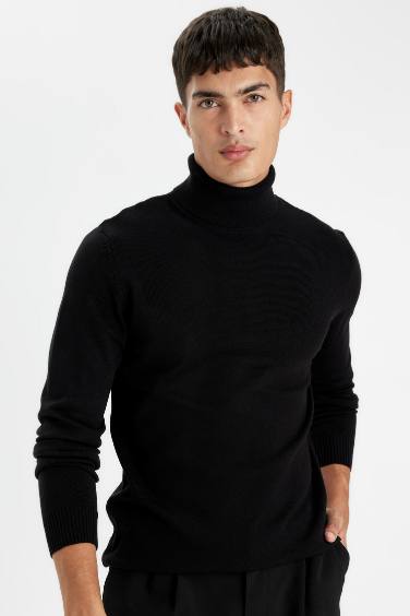 Black Slim Fit Turtleneck Basic Knitwear Pullover