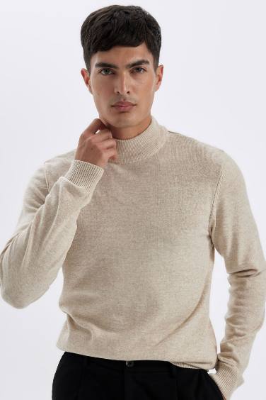 Slim Fit Half Turtleneck Basic Knitted Pullover