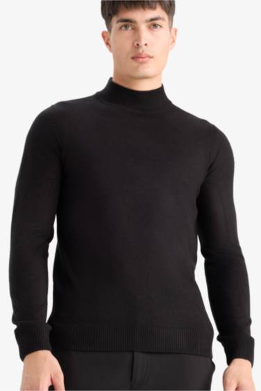 Slim Fit Dar Kesim Balıkçı Yaka Basic Düz Triko Kazak
