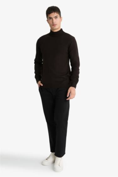 Slim Fit Dar Kesim Balıkçı Yaka Basic Düz Triko Kazak