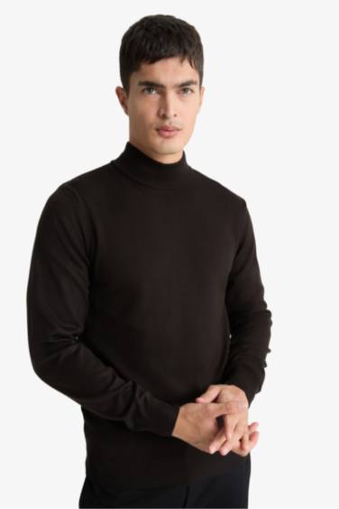 Slim Fit Dar Kesim Balıkçı Yaka Basic Düz Triko Kazak