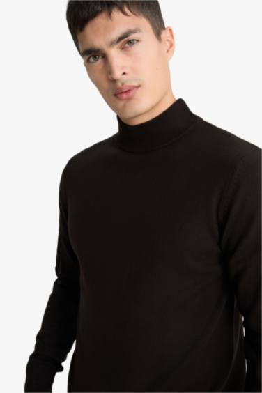 Slim Fit Dar Kesim Balıkçı Yaka Basic Düz Triko Kazak
