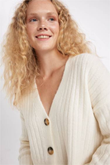 Regular Fit V Neck Basic Knitwear Cardigan