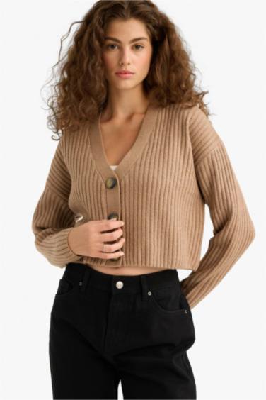 Cardigan tricot à boutons et col V Coupe régulière