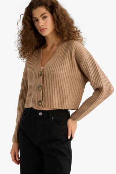 Cardigan tricot à boutons et col V Coupe régulière