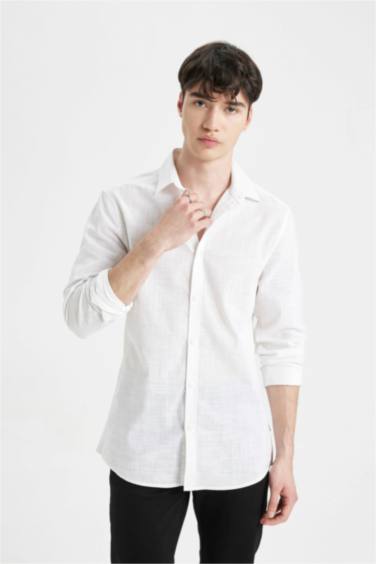 Chemise slim en coton à manches longues