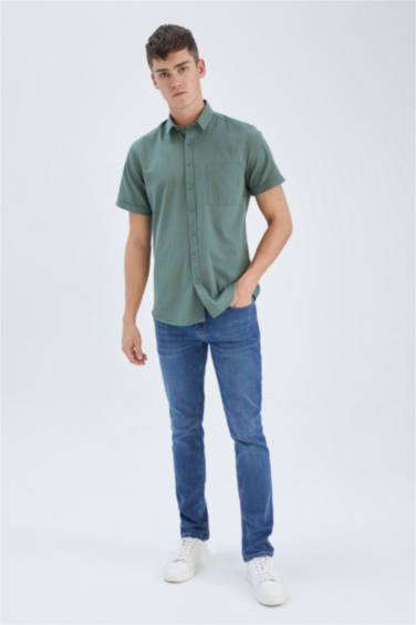 Slim Fit Polo Neck Short Sleeve Shirt
