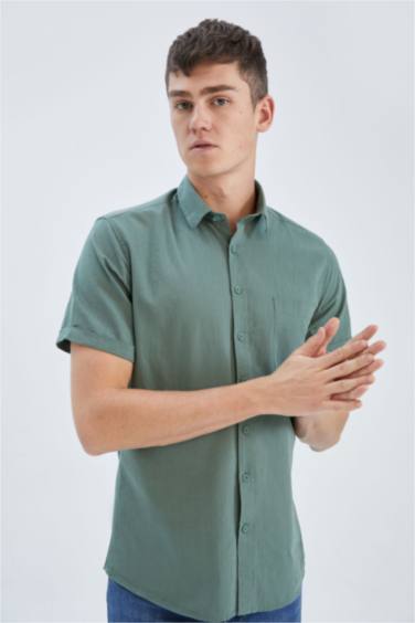 Slim Fit Polo Neck Short Sleeve Shirt