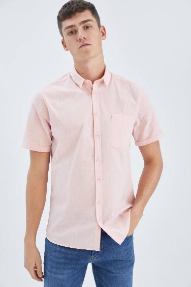 Chemise basique à manches courtes en 100 % coton, coupe slim