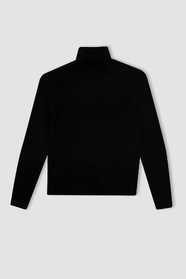 Girl Black Turtleneck Basic Knitted Pullover