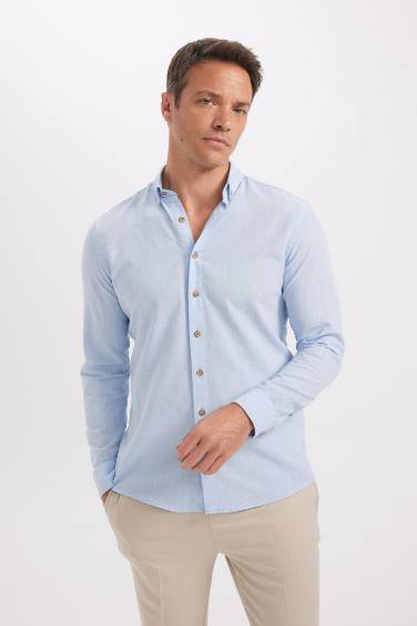 Modern Fit Polo Collar Poplin Long Sleeve Shirt