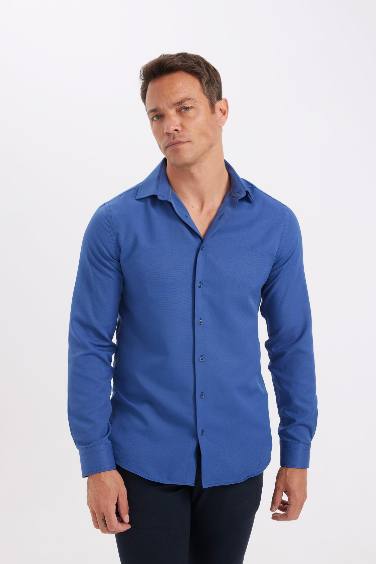 Modern Fit Polo Collar Poplin Long Sleeve Shirt