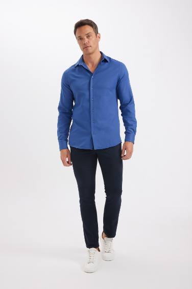 Modern Fit Polo Collar Poplin Long Sleeve Shirt